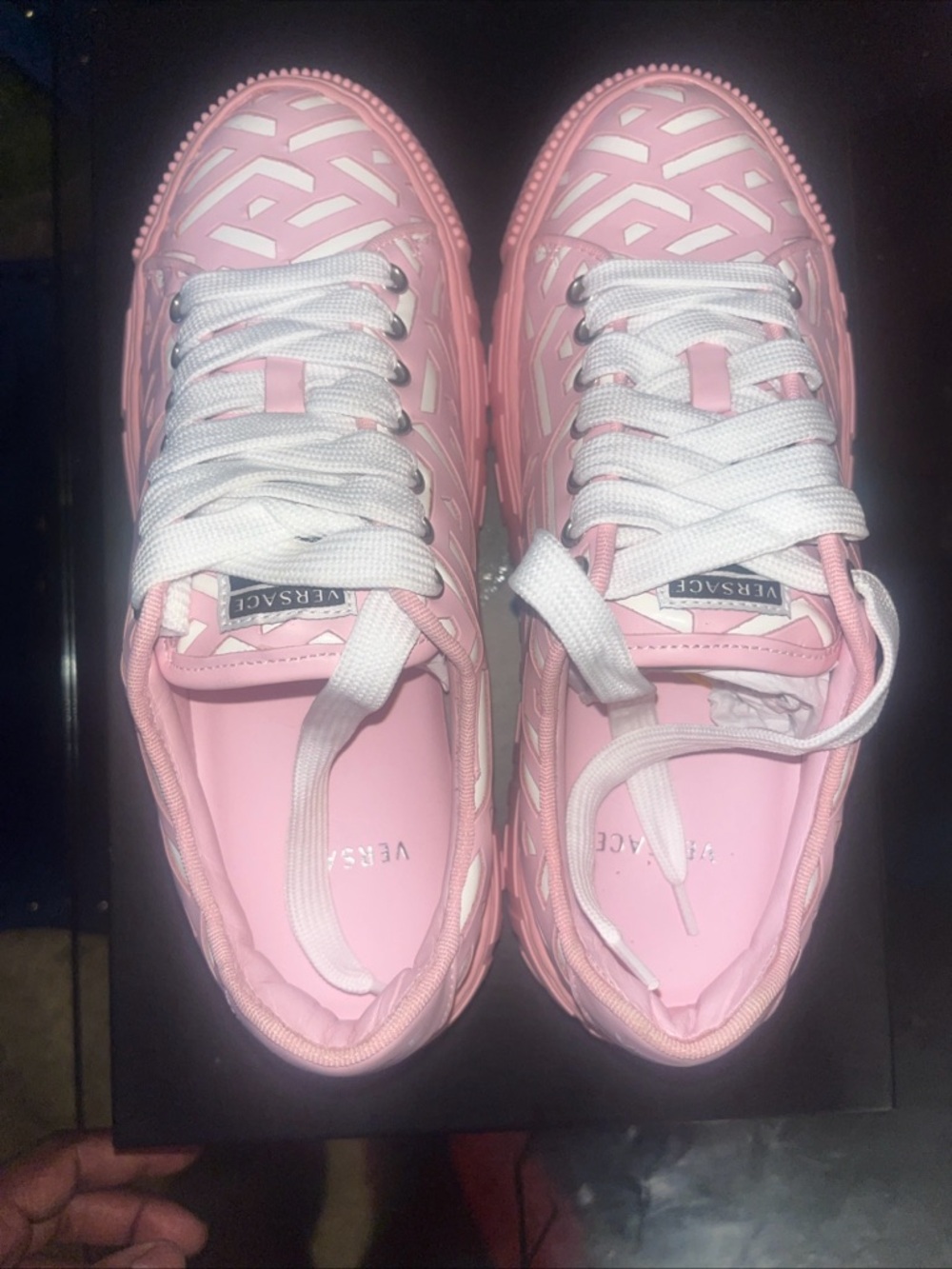 Versace Pink Woven-Detail Platform Sneakers - Picture 3 of 6